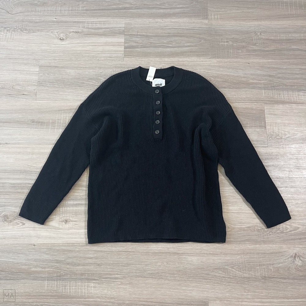 NEW Aerie Women's Sweater Top Long Sleeve Knit Relaxed Minimalist S Black